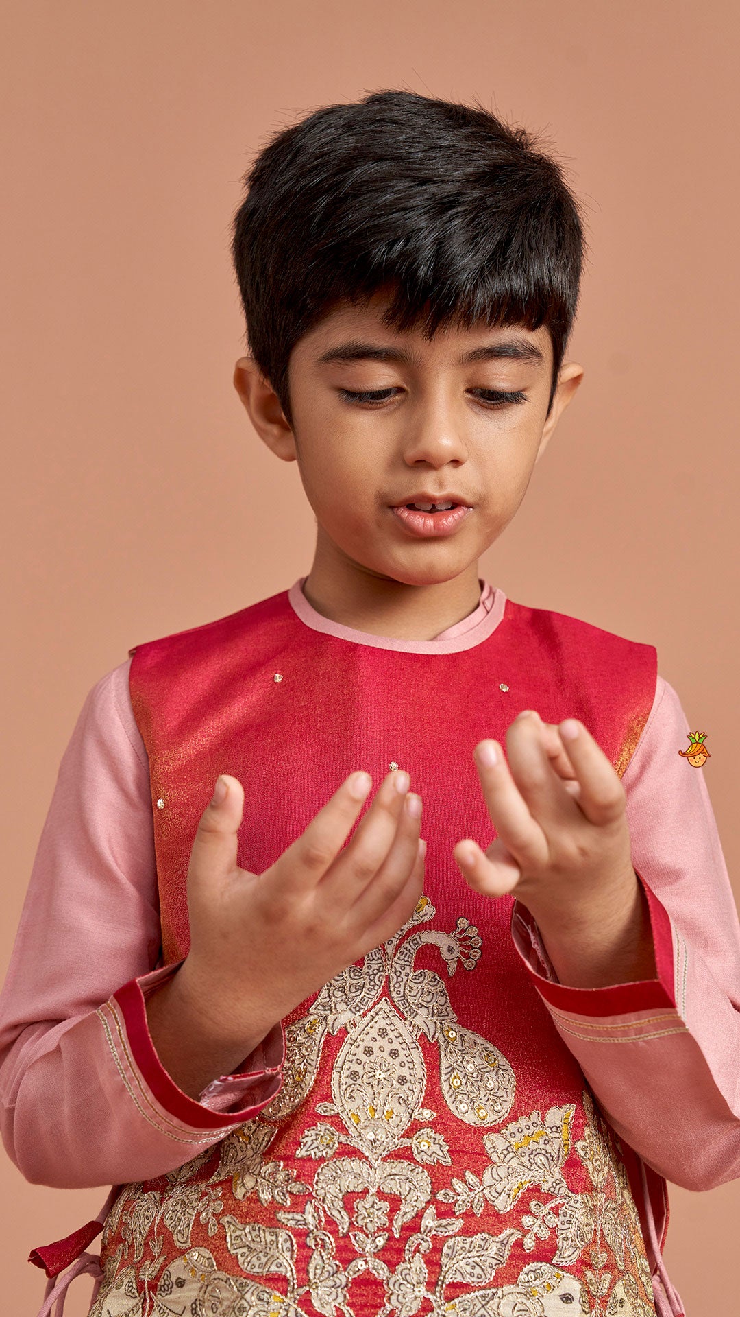Pre Order: Kurta With Printed Embroidered Jacket And Pyjama