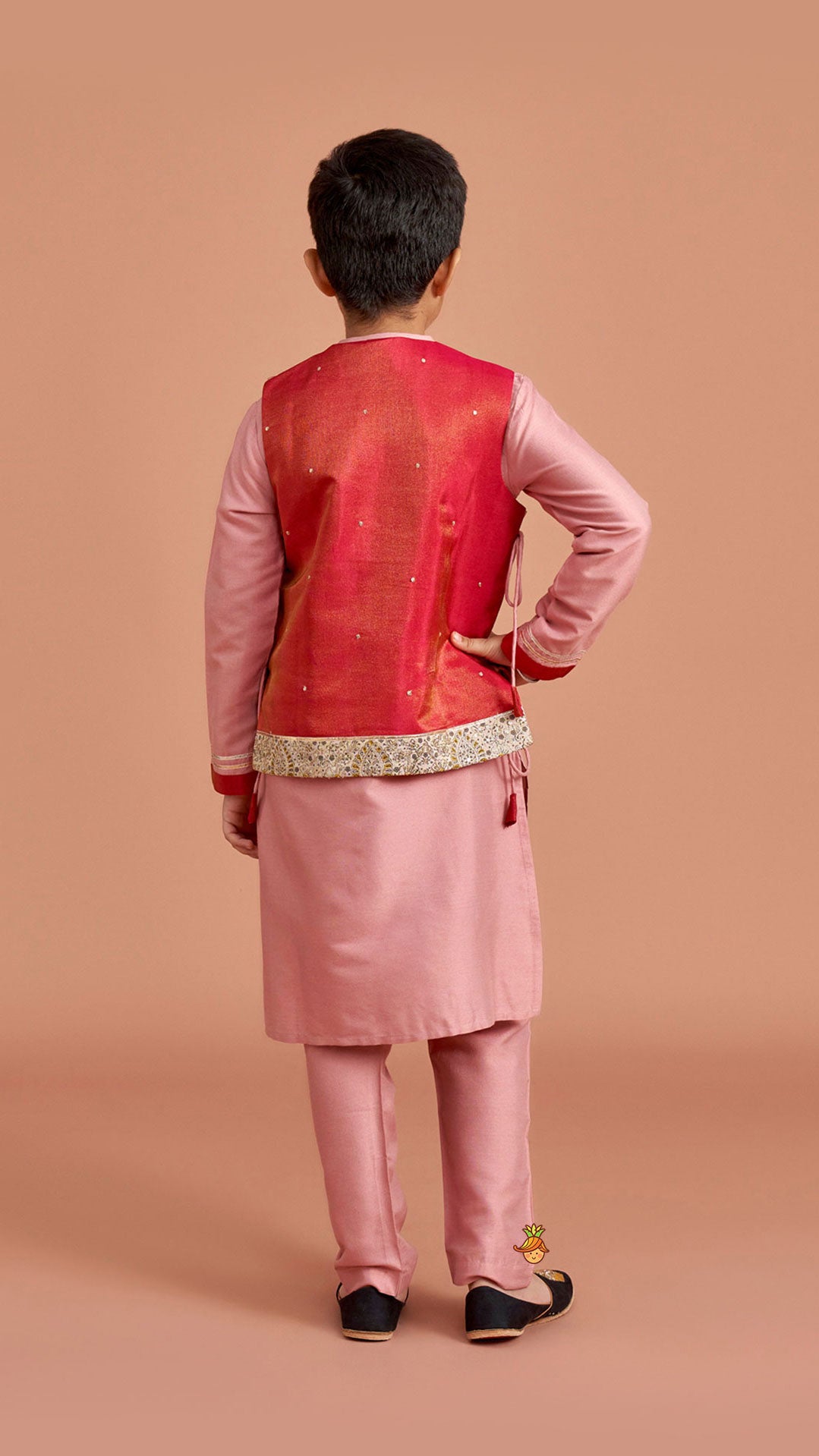 Pre Order: Kurta With Printed Embroidered Jacket And Pyjama