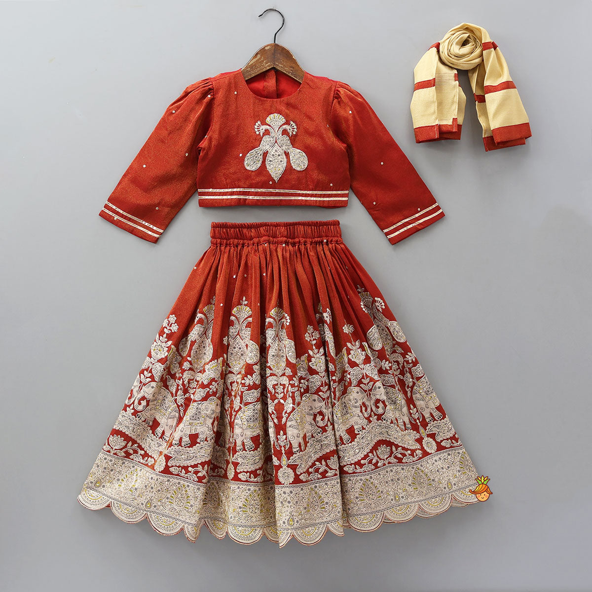 Pre Order: Maroon Embroidered Top And Lehenga With Dupatta