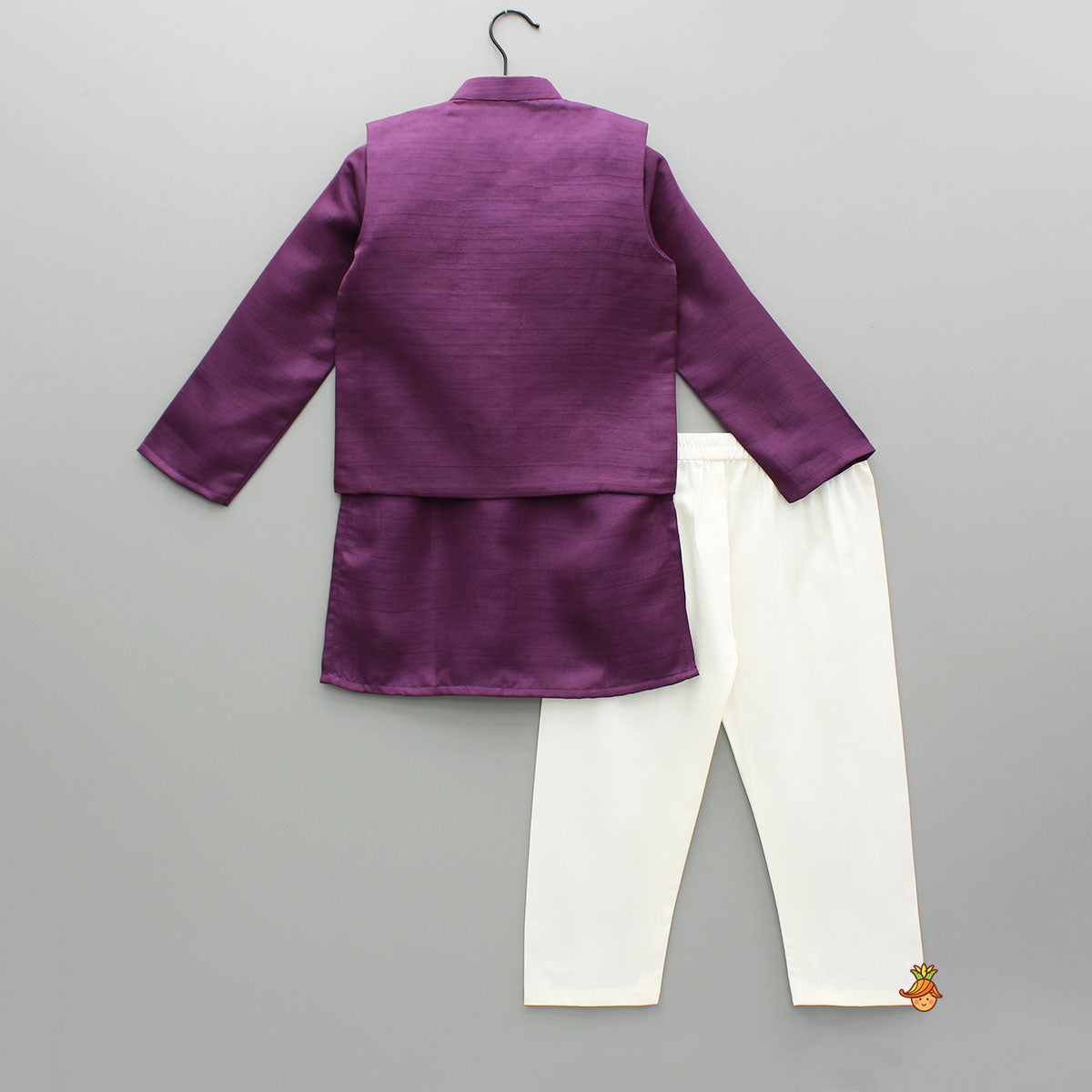 Pre Order: Purple Kurta With Embroidered Jacket And Pyjama