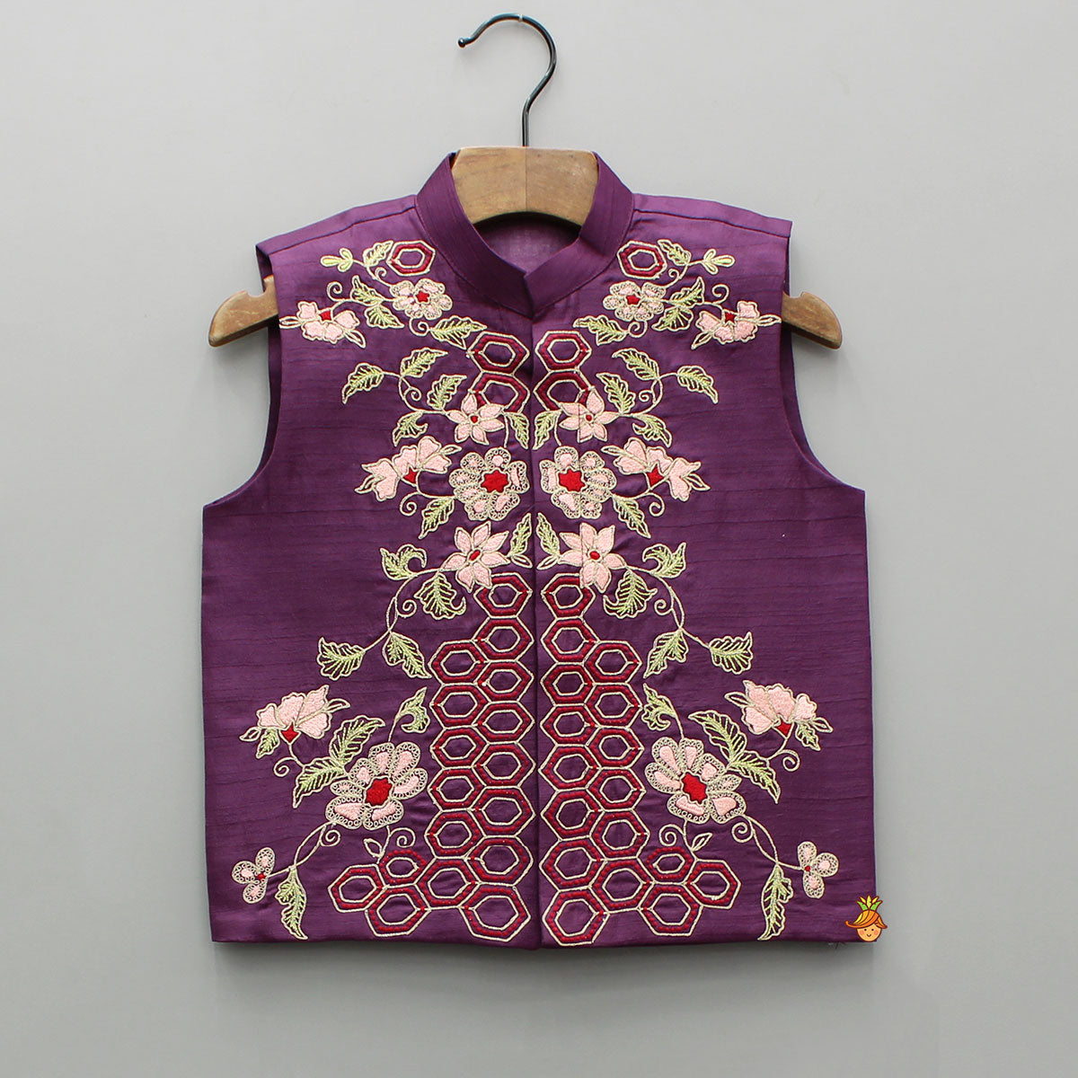 Pre Order: Purple Kurta With Embroidered Jacket And Pyjama
