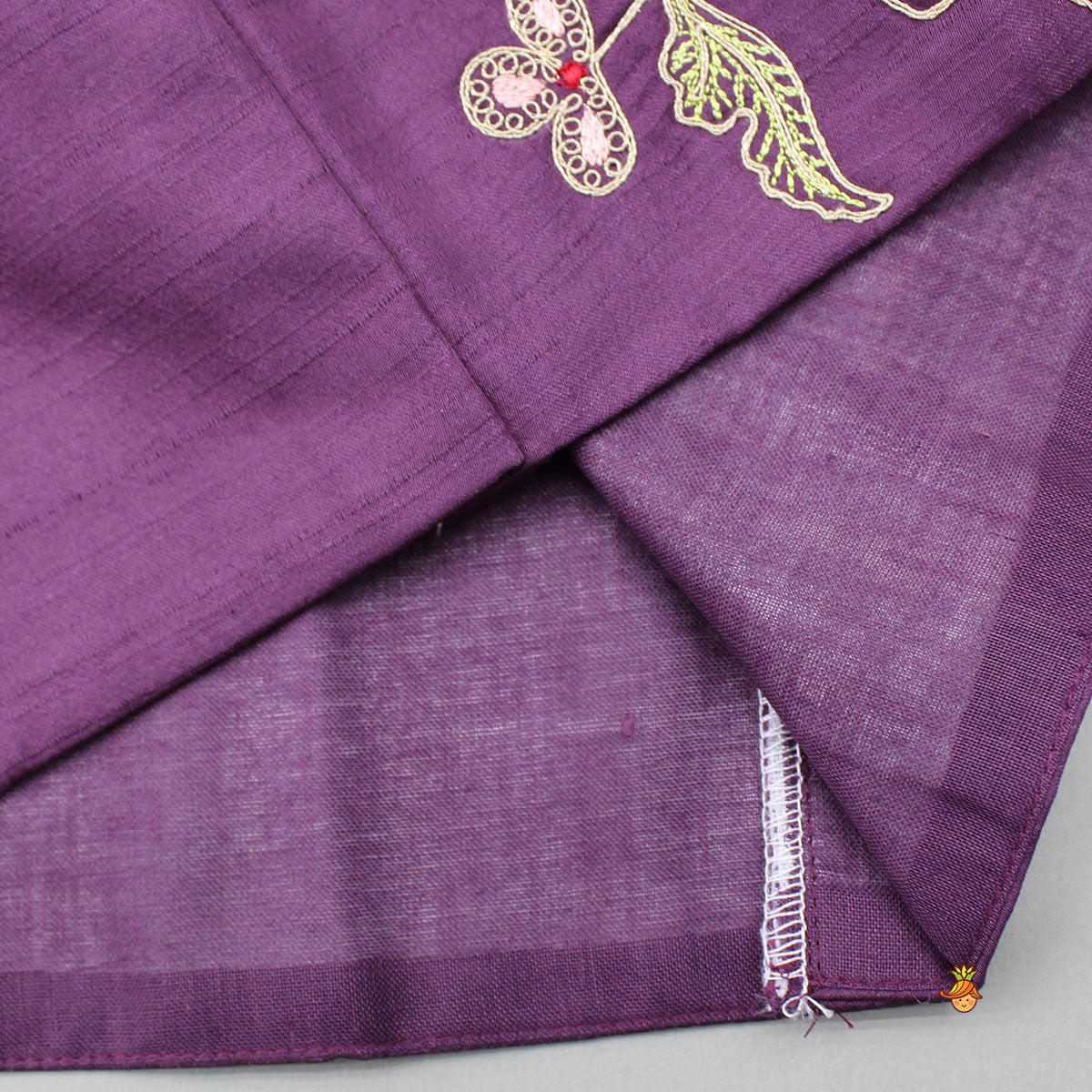 Pre Order: Purple Kurta With Embroidered Jacket And Pyjama