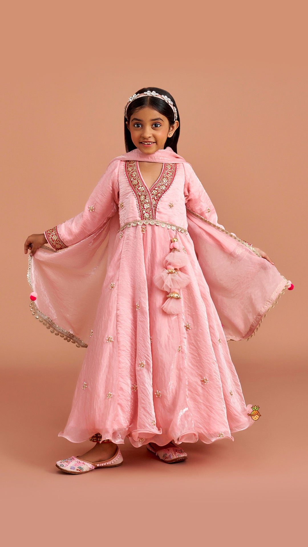 Pre Order: Pink Embroidered Anarkali With Dupatta