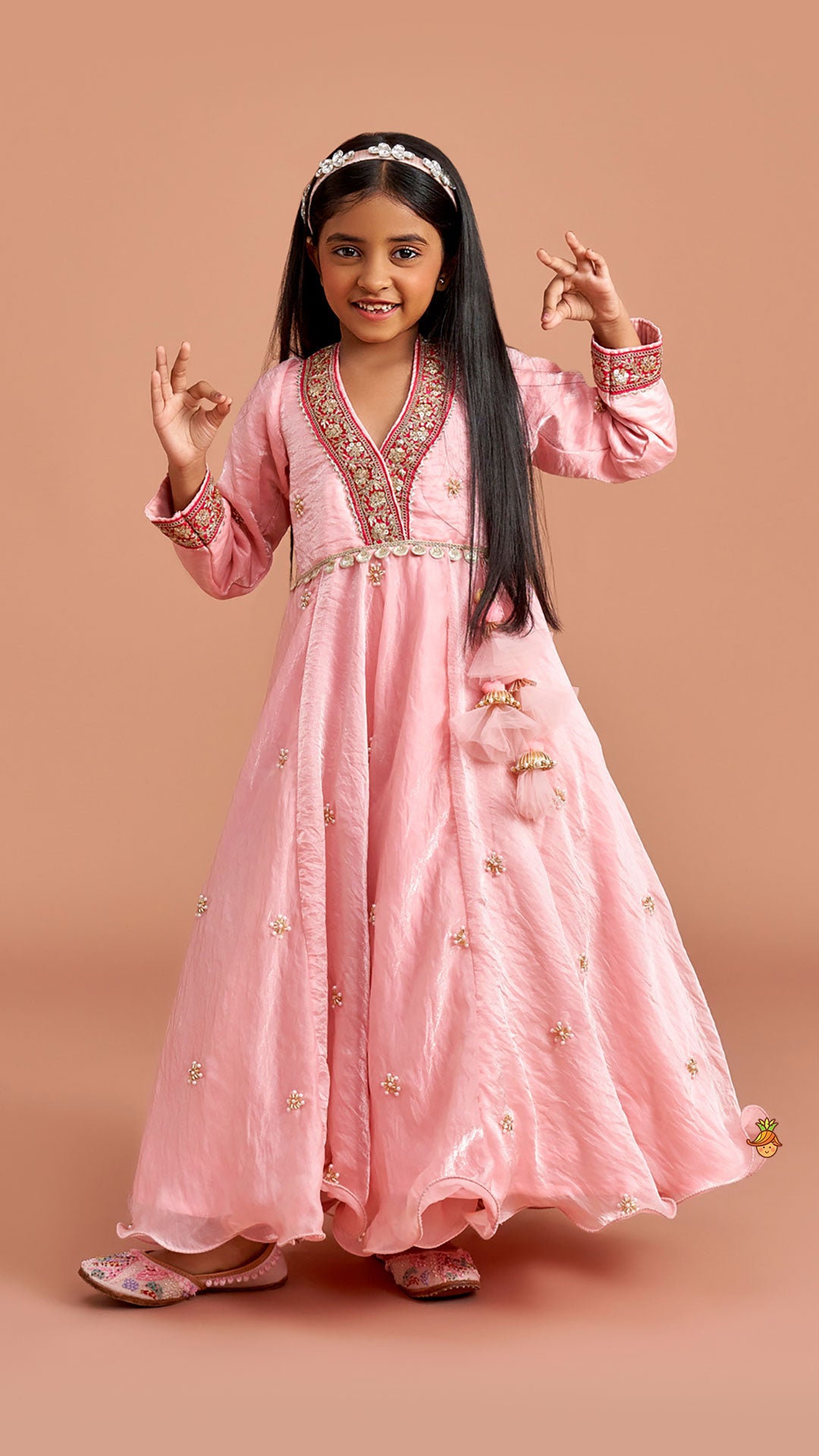 Pre Order: Pink Embroidered Anarkali With Dupatta