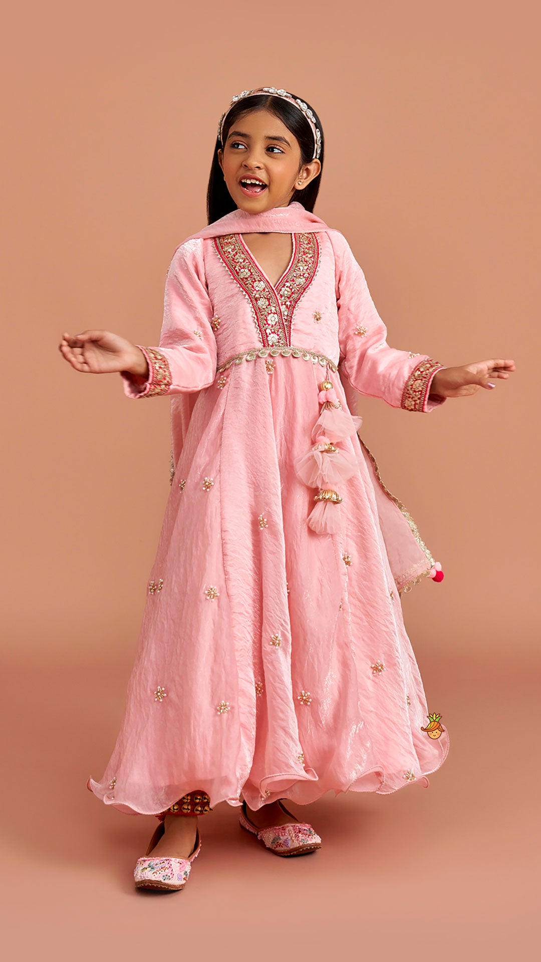 Pre Order: Pink Embroidered Anarkali With Dupatta
