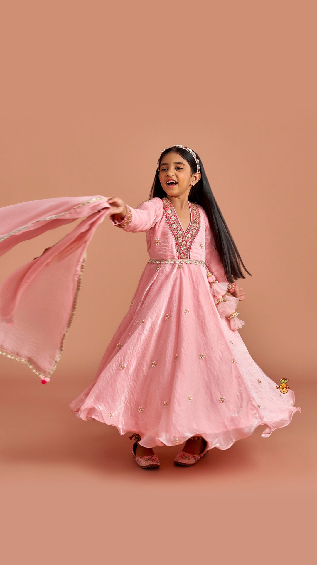 Pre Order: Pink Embroidered Anarkali With Dupatta