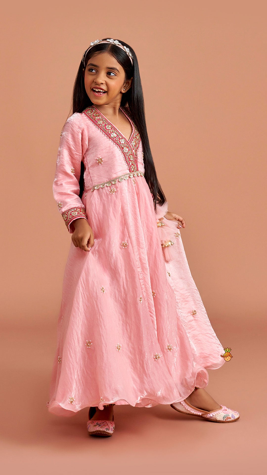 Pre Order: Pink Embroidered Anarkali With Dupatta