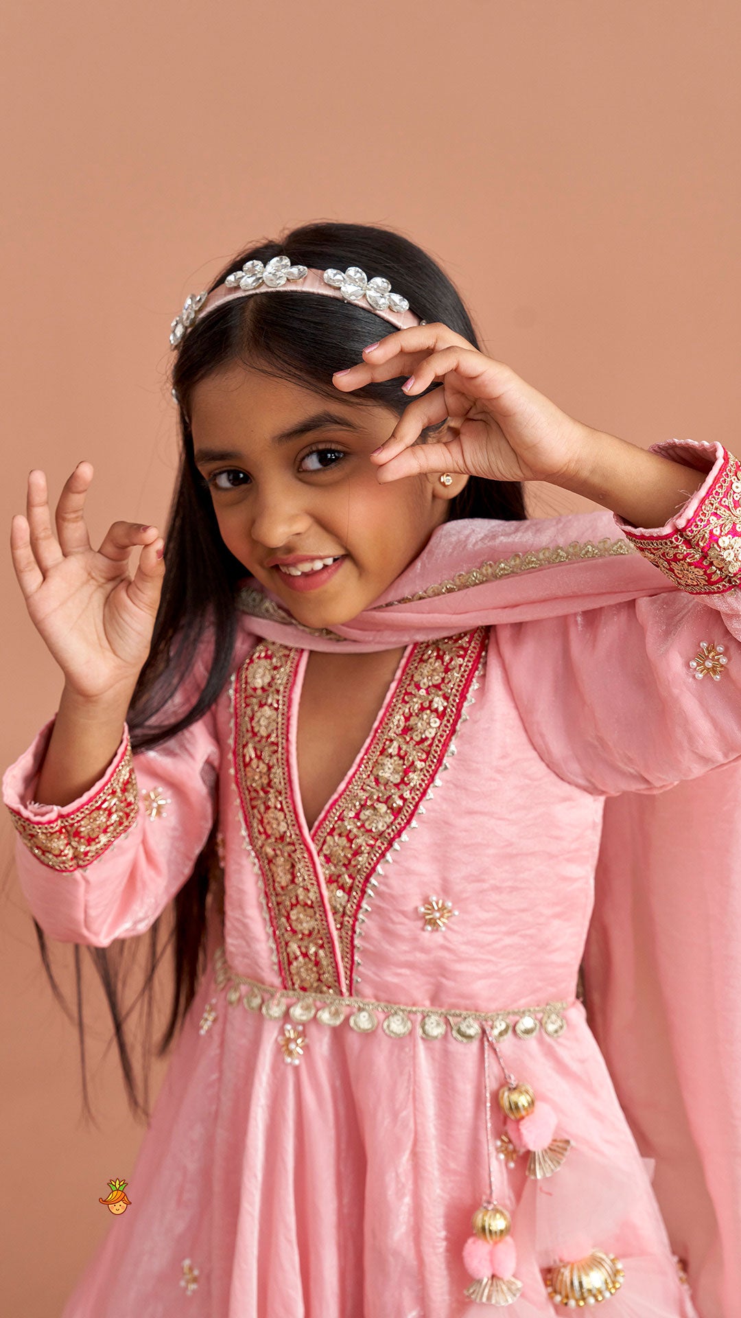 Pre Order: Pink Embroidered Anarkali With Dupatta