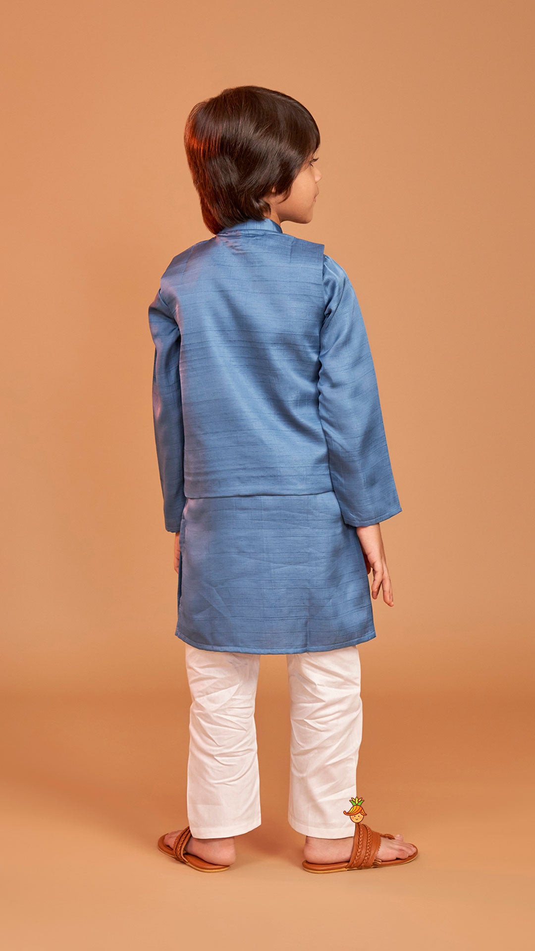 Pre Order: Blue Kurta With Embroidered Jacket And Pyjama