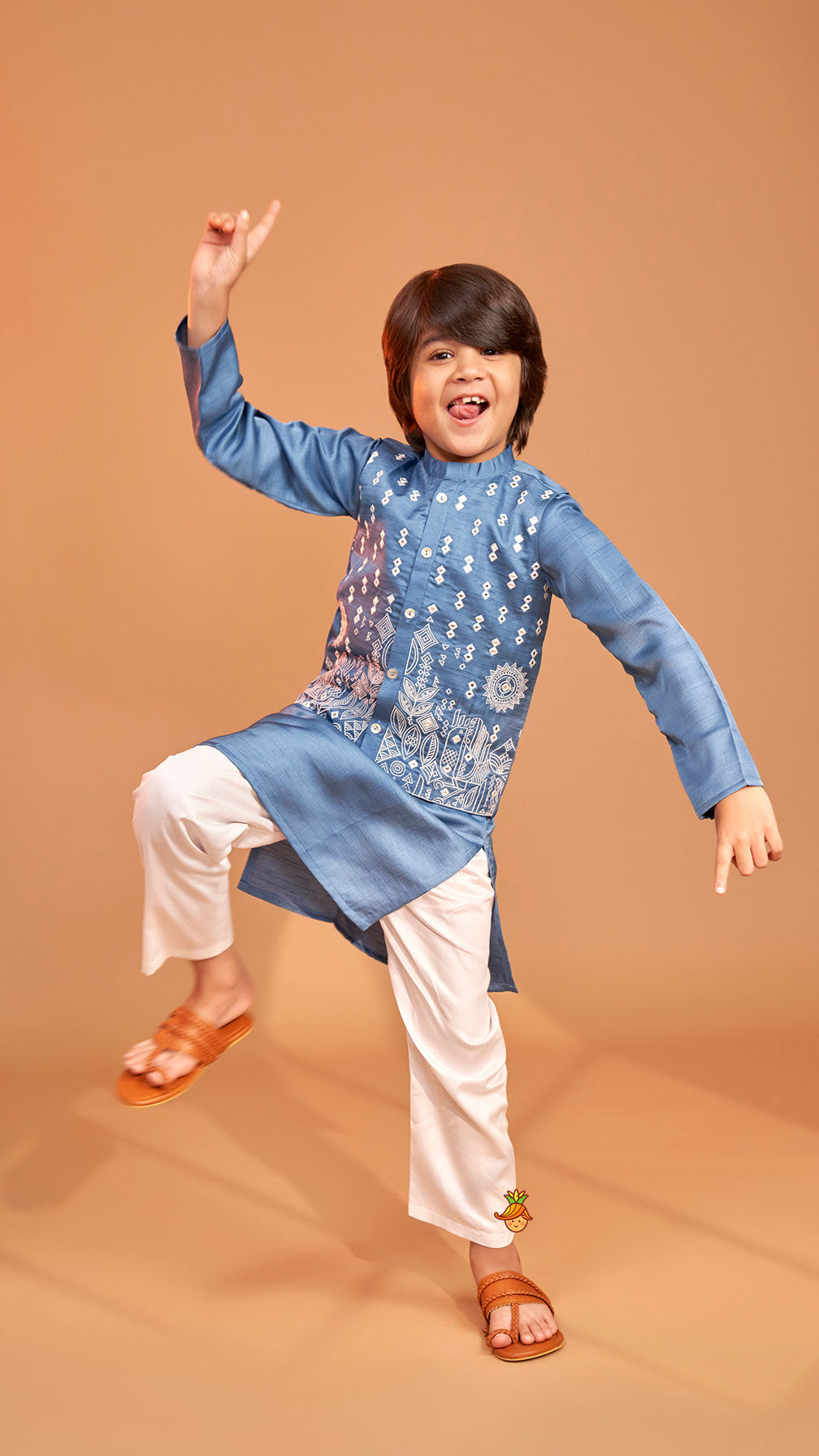 Pre Order: Blue Kurta With Embroidered Jacket And Pyjama