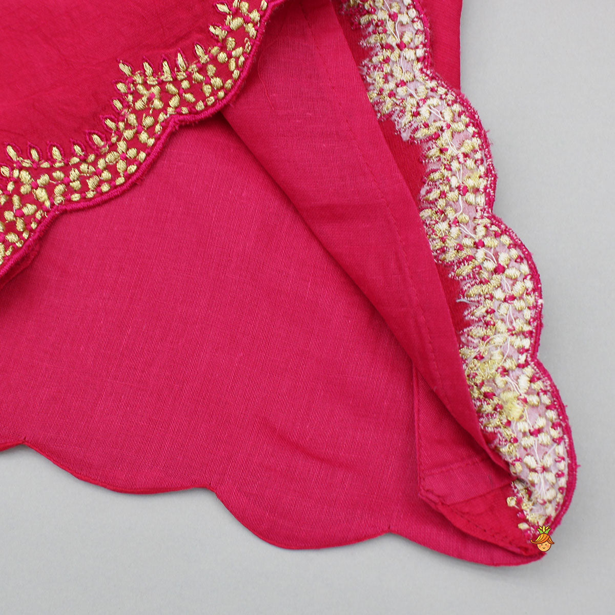 Pre Order: Pink Embroidered High-Low Top With Printed Dhoti