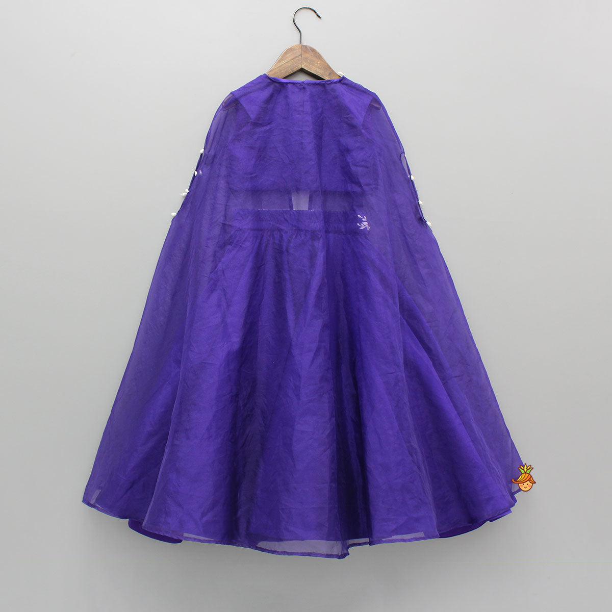 Pre Order: Purple Embroidered Top And Lehenga With Long Embellished Cape