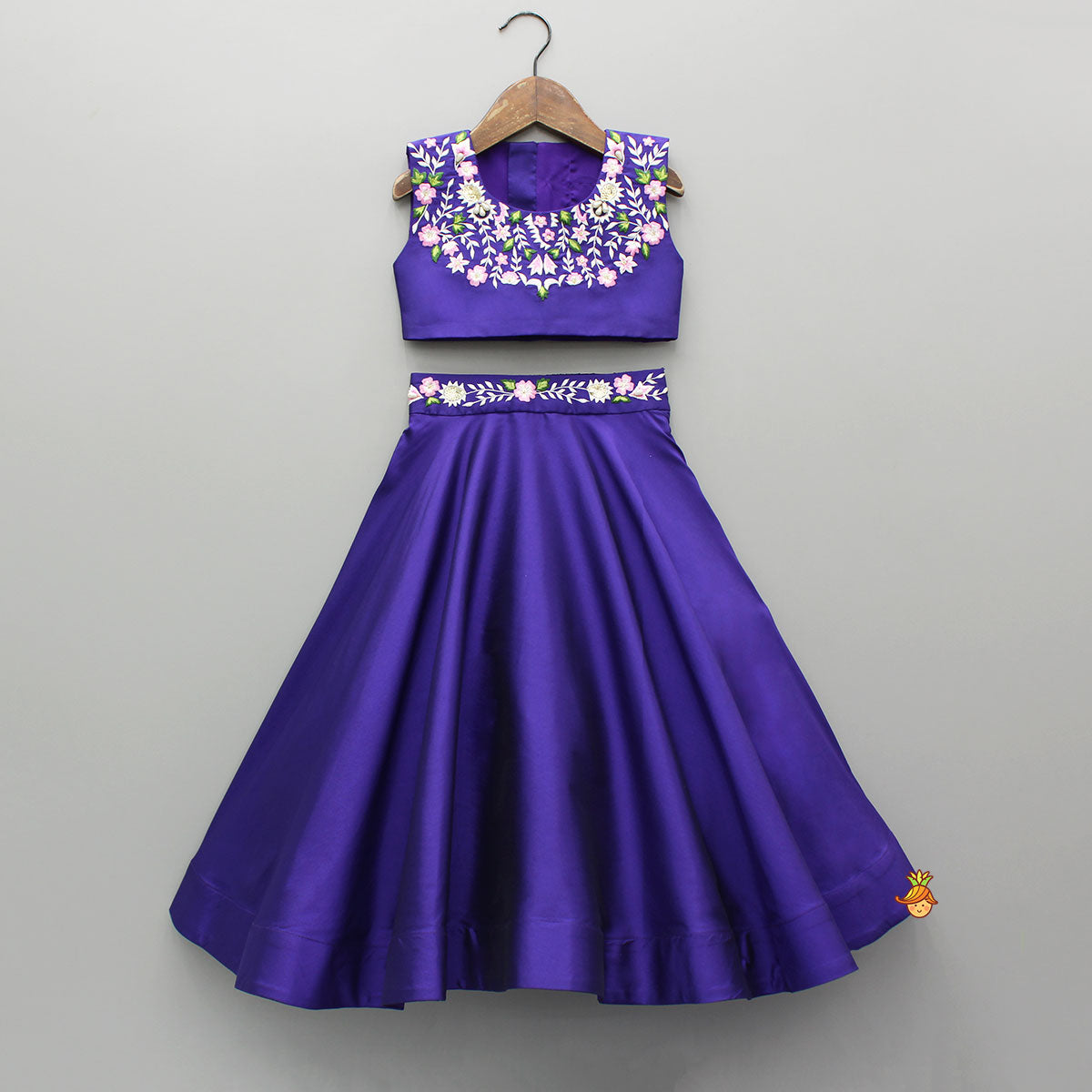 Pre Order: Purple Embroidered Top And Lehenga With Long Embellished Cape
