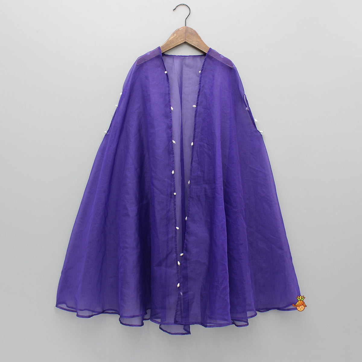 Pre Order: Purple Embroidered Top And Lehenga With Long Embellished Cape