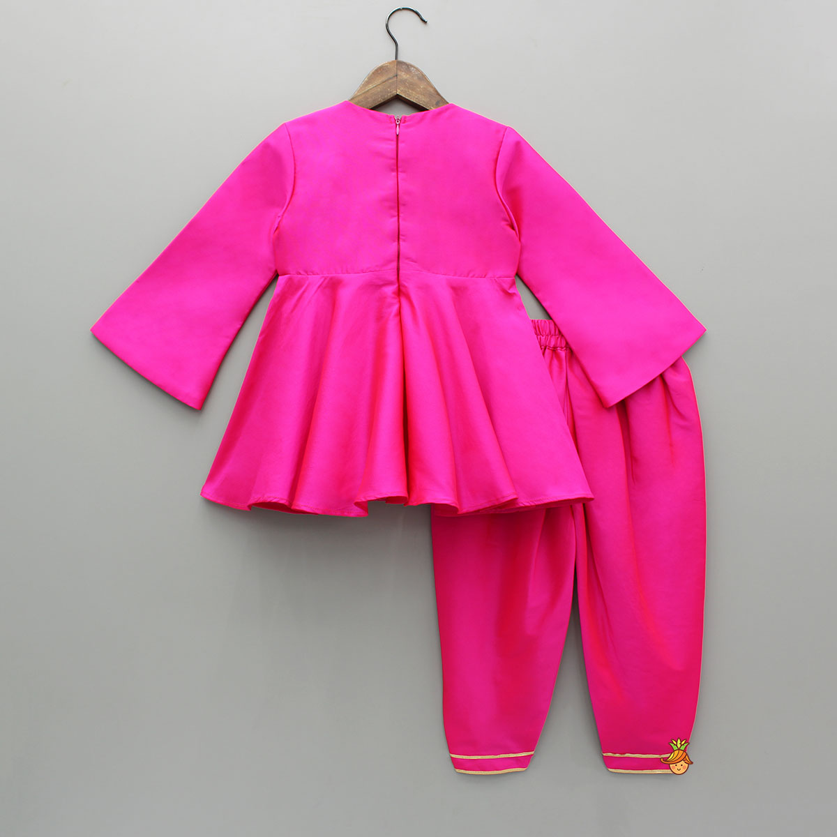 Pre Order: Pink Embroidered Kurti With Attached Jacket And Tulip Pant