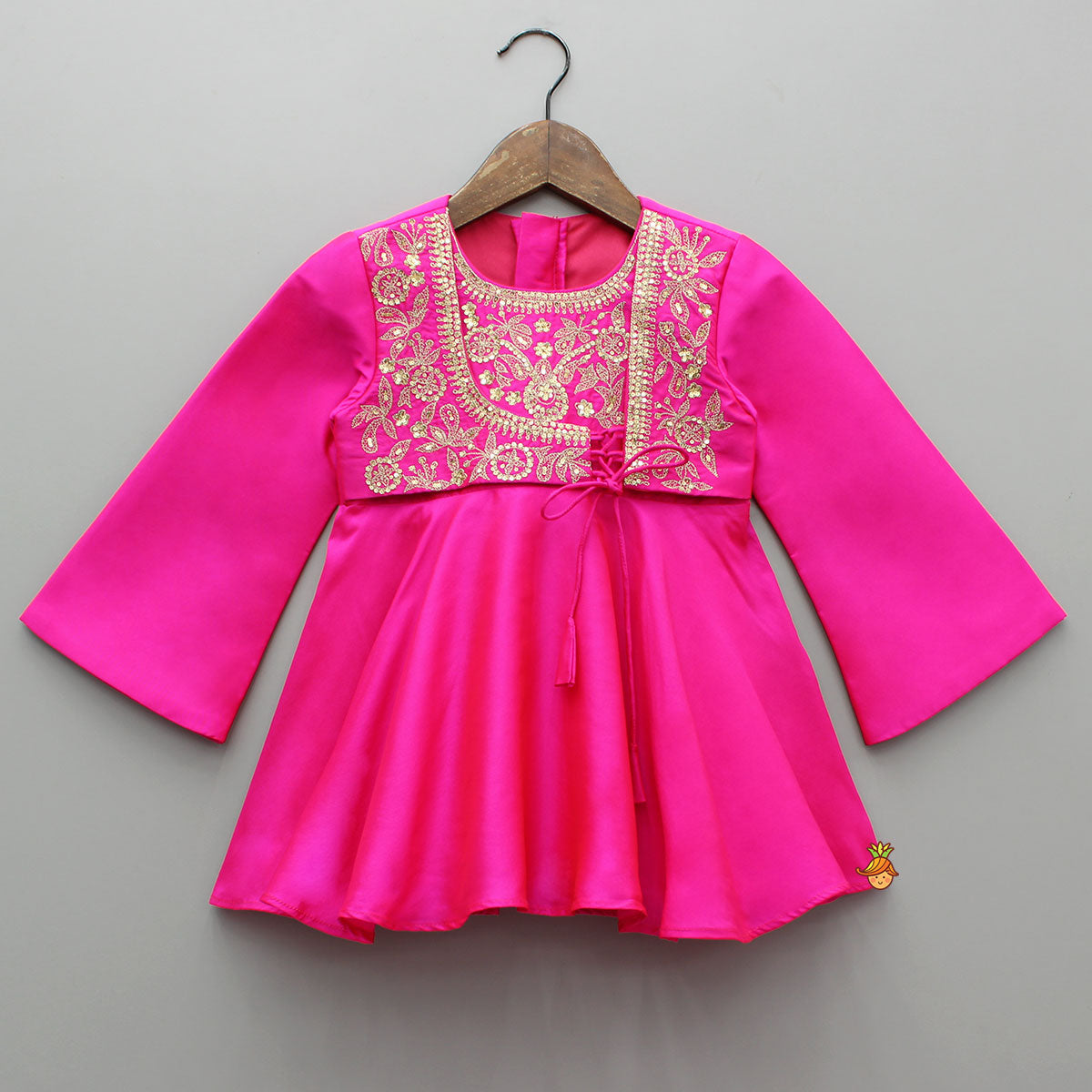 Pre Order: Pink Embroidered Kurti With Attached Jacket And Tulip Pant