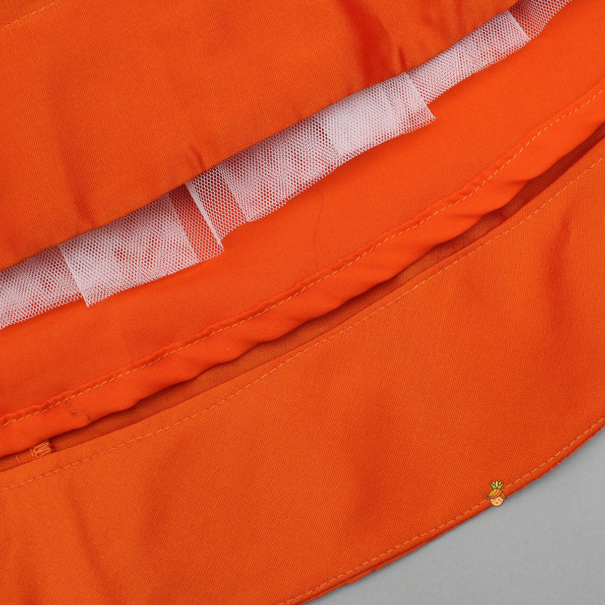 Pre Order: Orange Embroidered Top And Lehenga With Attached Dupatta