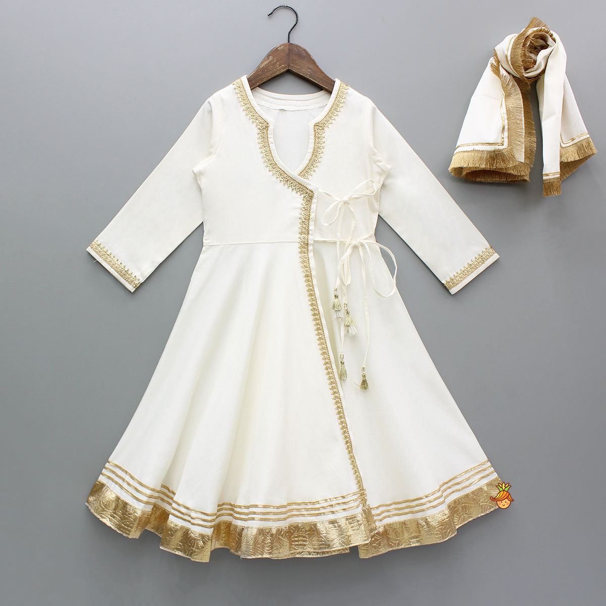 Pre Order: Wrap Style Lace Detailed Anarkali With Dupatta