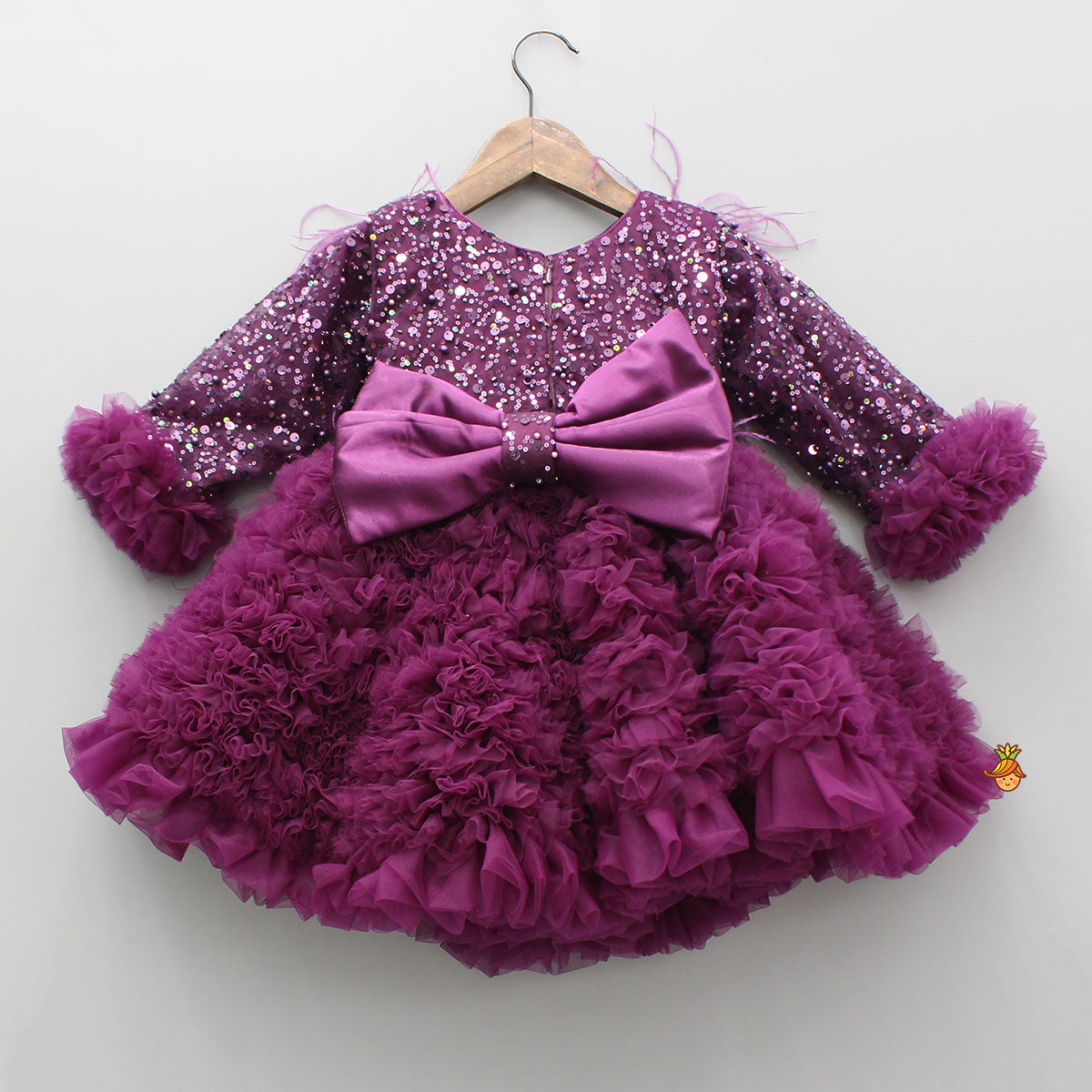 Pre Order: Sequins Embellished Ruffled Dress With Matching Swirled Bow Headband