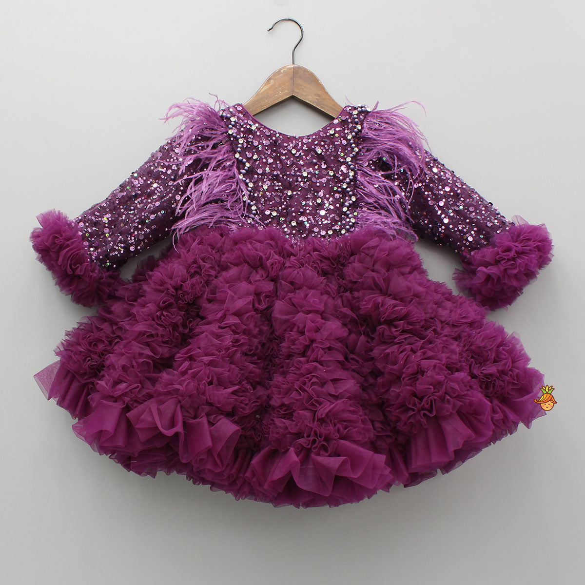 Pre Order: Sequins Embellished Ruffled Dress With Matching Swirled Bow Headband
