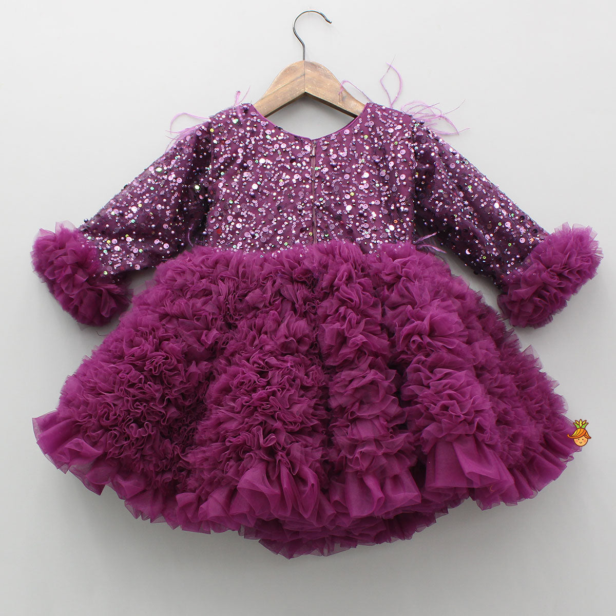 Pre Order: Sequins Embellished Ruffled Dress With Matching Swirled Bow Headband