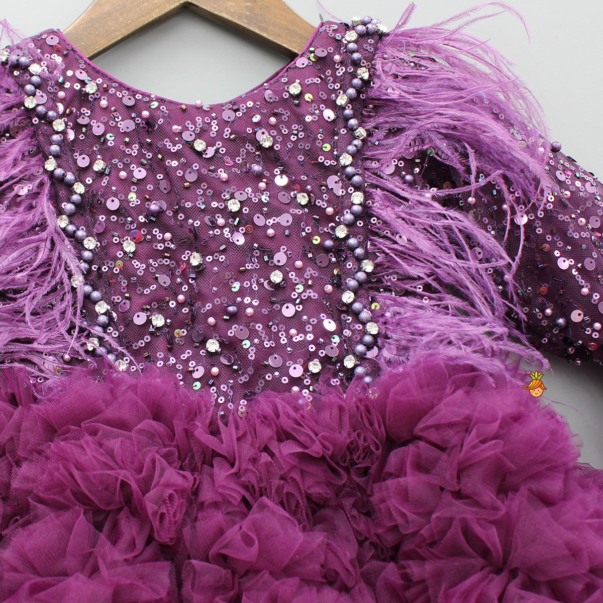 Pre Order: Sequins Embellished Ruffled Dress With Matching Swirled Bow Headband