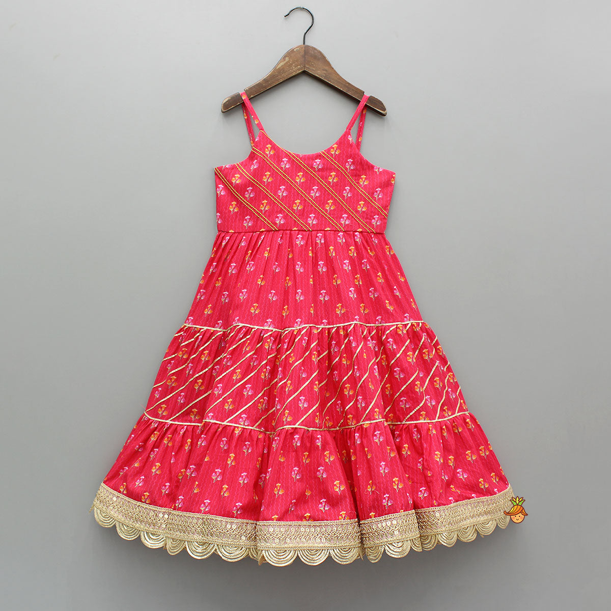 Pre Order: Pink Printed And Embellished Strappy Kurti With Embroidered Jacket
