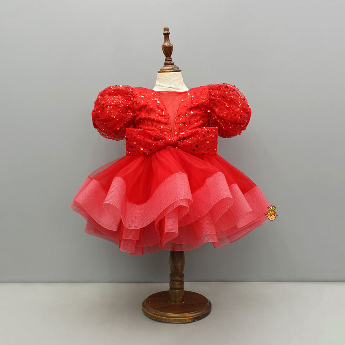 Pre Order: Red Sequined Ruffled Dress With Bows And Matching Swirled Bow Headband