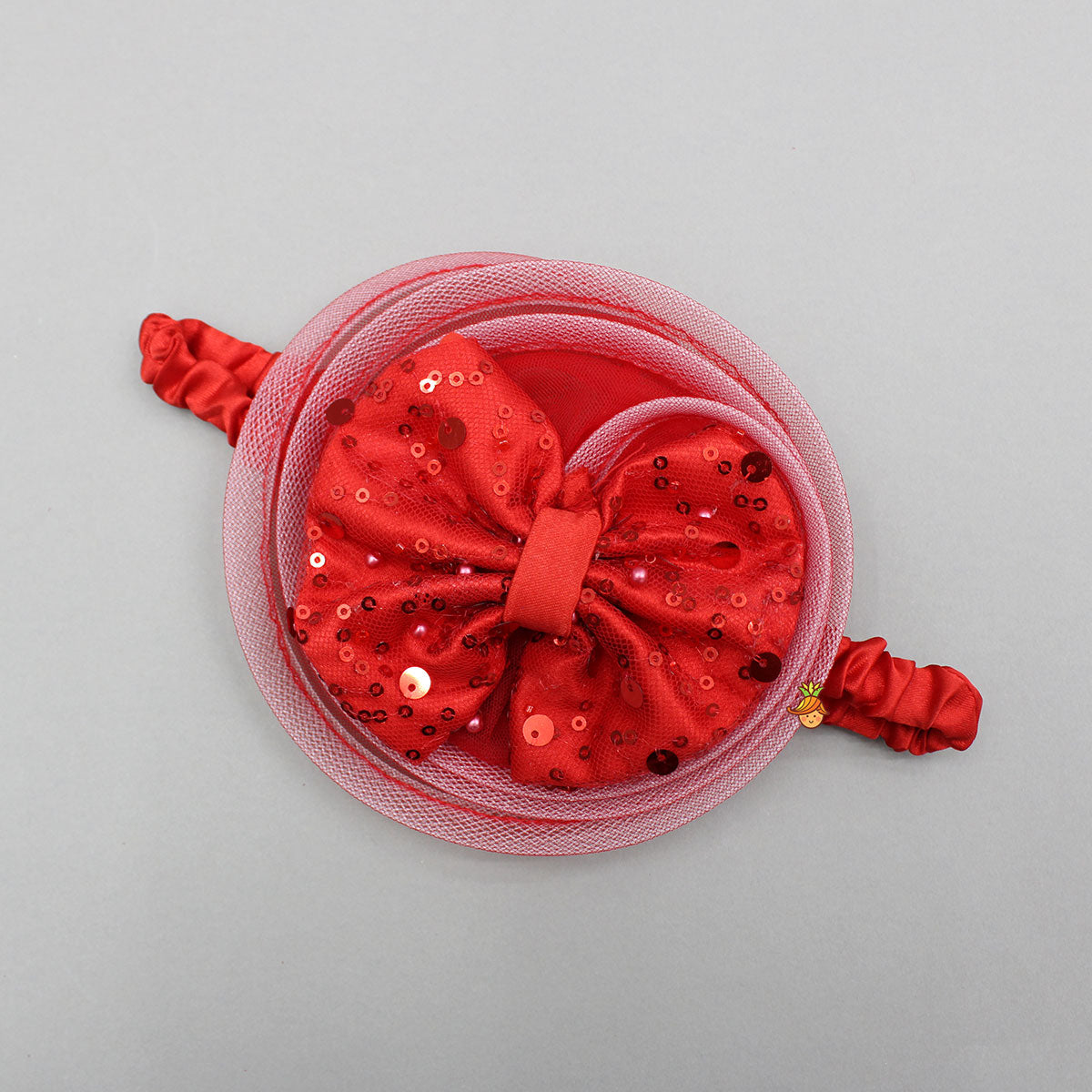 Pre Order: Red Sequined Ruffled Dress With Bows And Matching Swirled Bow Headband