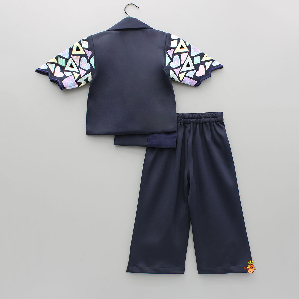 Pre Order: Blue Embroidered Blazer Jacket Style Top And Pant