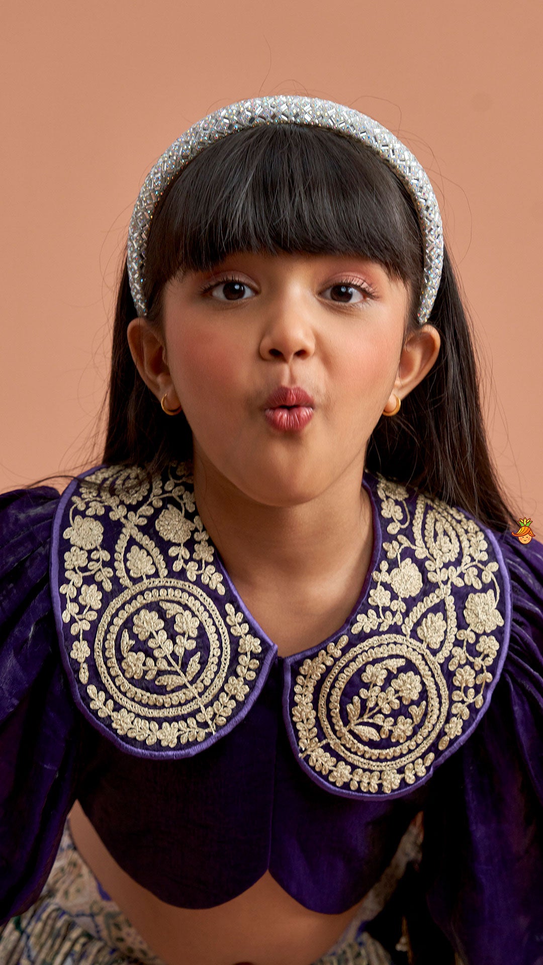 Pre Order: Purple Embroidered Top And Lehenga With Pouch And Dupatta