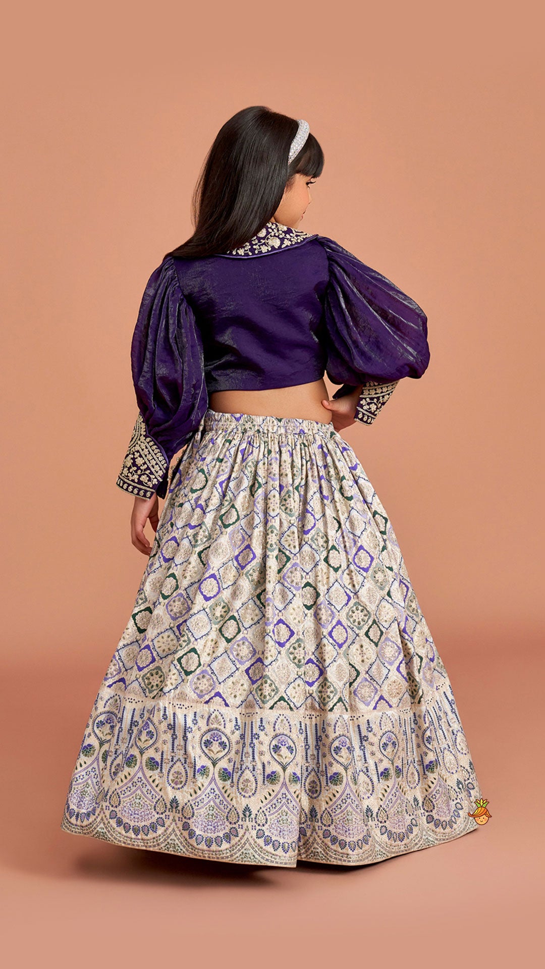 Pre Order: Purple Embroidered Top And Lehenga With Pouch And Dupatta