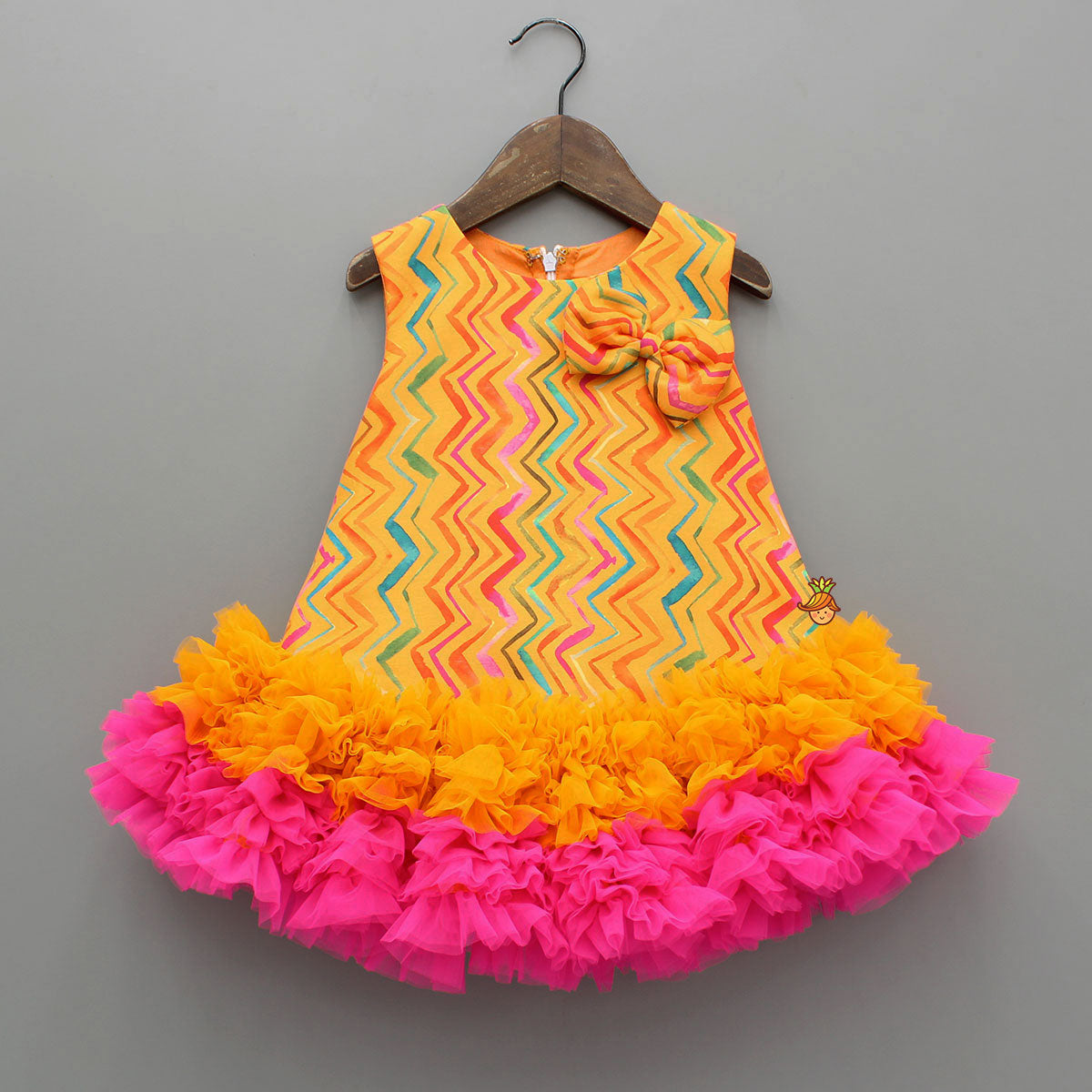 Pre Order: Orange Printed Ruffle Detailed Dress