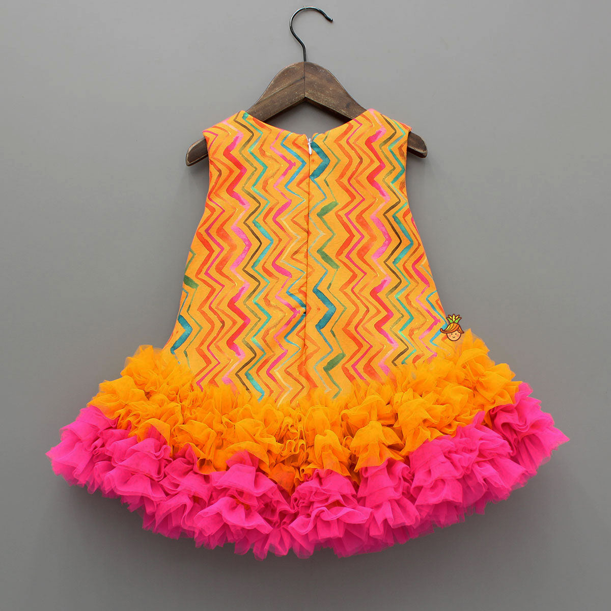 Pre Order: Orange Printed Ruffle Detailed Dress
