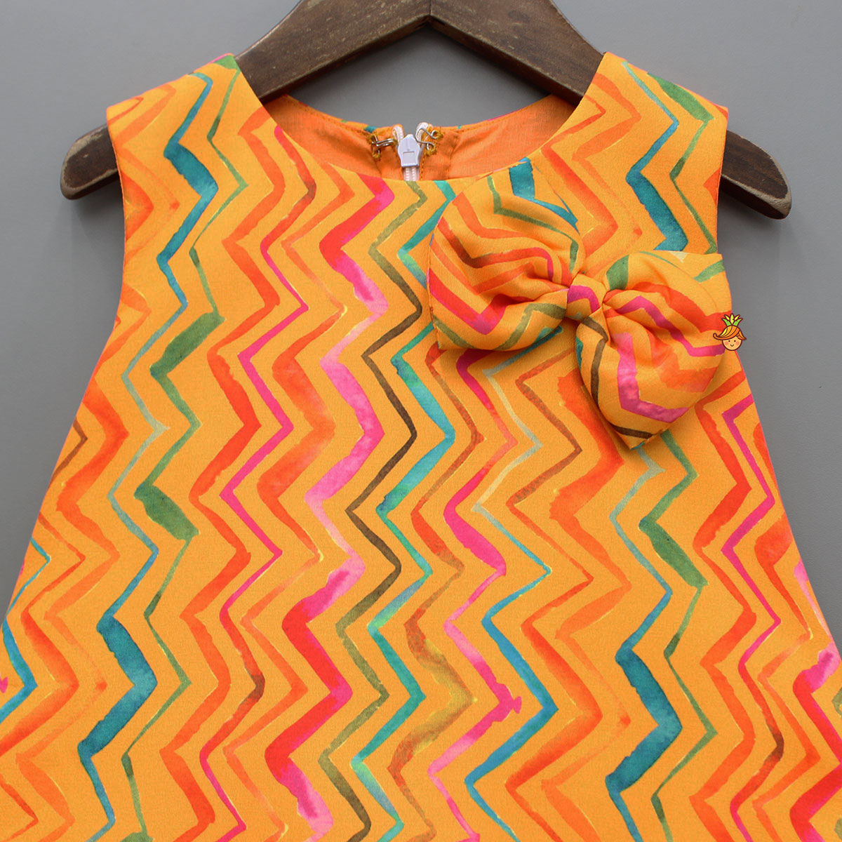 Pre Order: Orange Printed Ruffle Detailed Dress