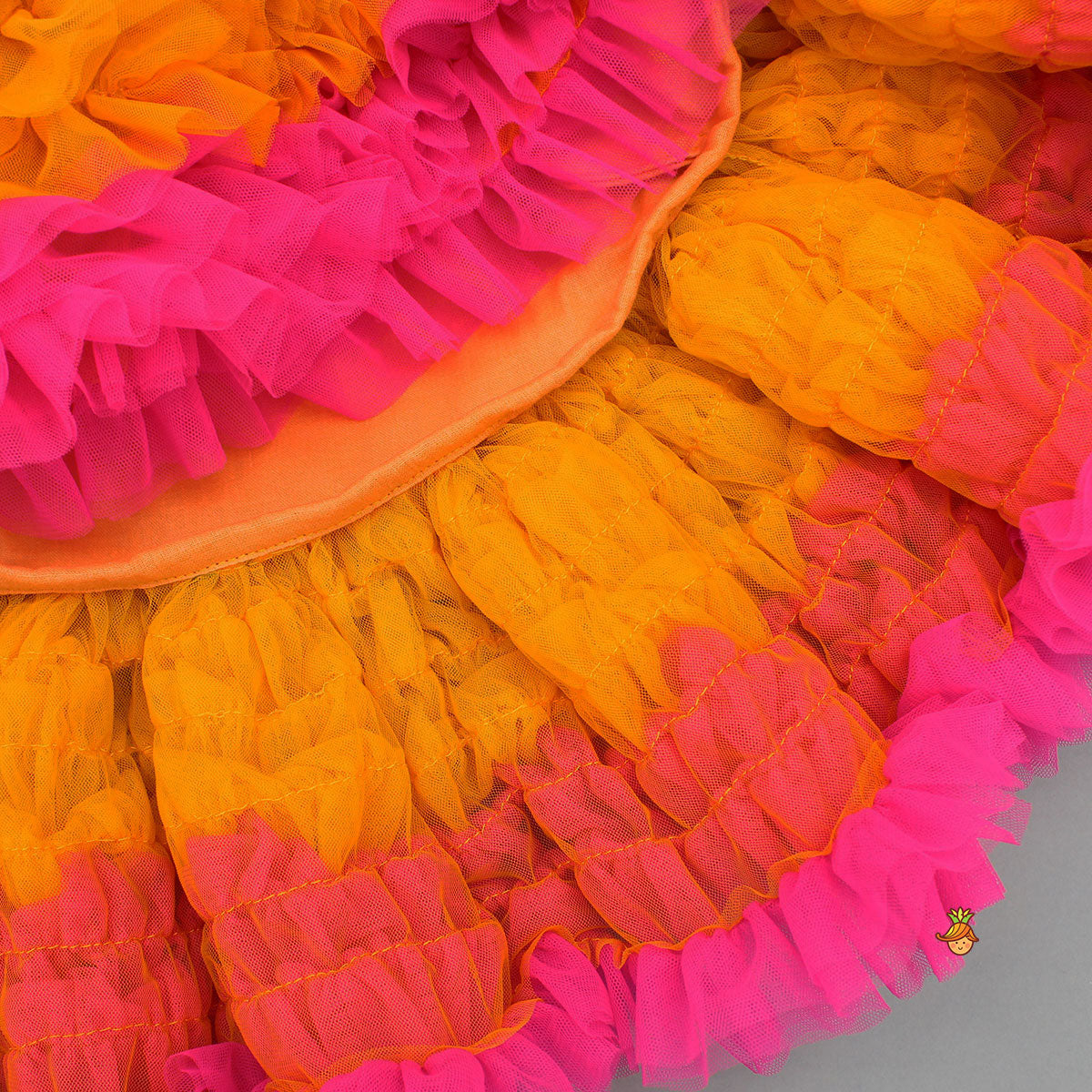 Pre Order: Orange Printed Ruffle Detailed Dress