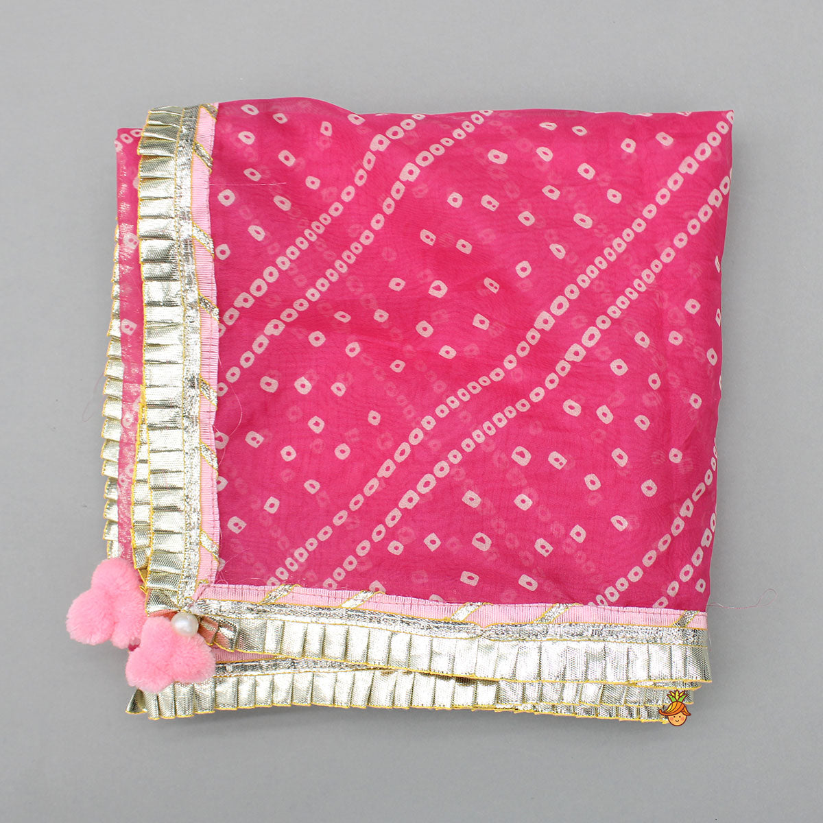 Pre Order: Pink Embroidered Strappy Top And Palazzo With Bandhani Print Dupatta