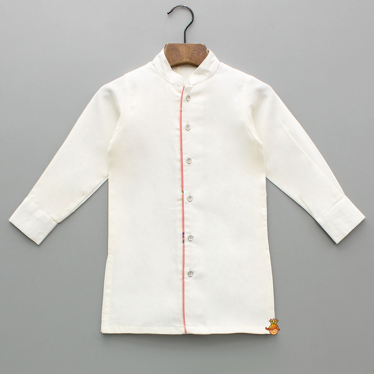 Pre Order: Off White Kurta With Floral Printed Jacket And Pyjama