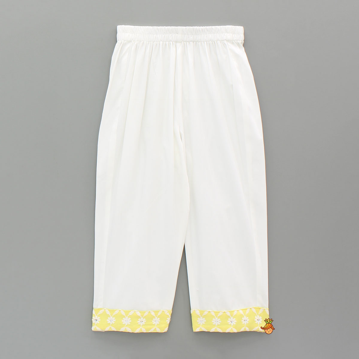 Strappy V Neck Embroidered Yellow Kurti And Pant With Sling Bag