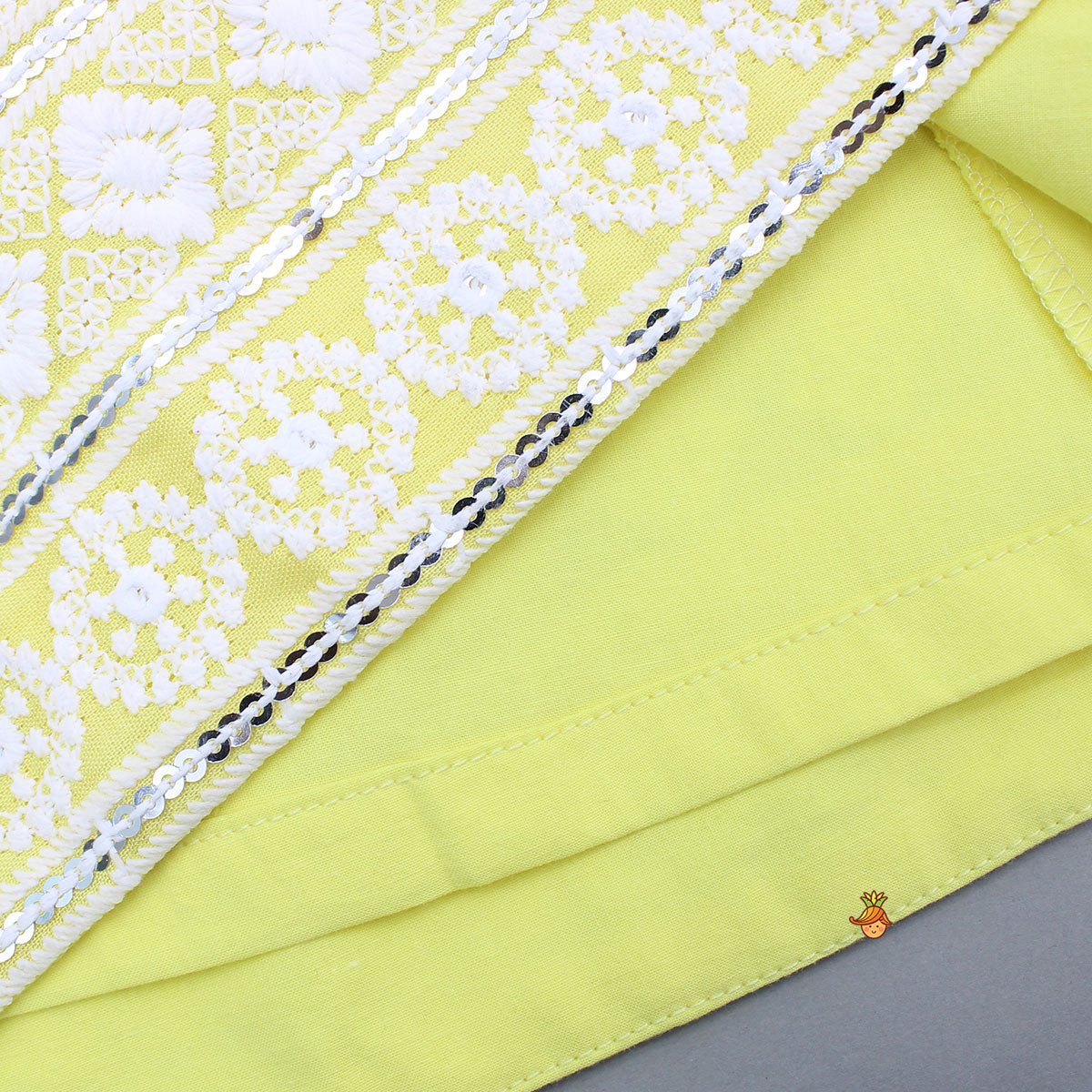 Strappy V Neck Embroidered Yellow Kurti And Pant With Sling Bag