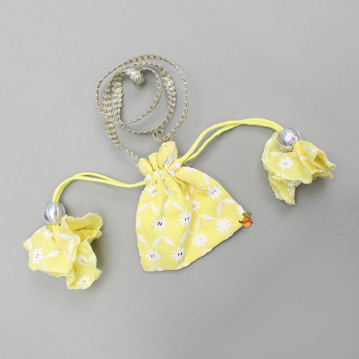 Strappy V Neck Embroidered Yellow Kurti And Pant With Sling Bag