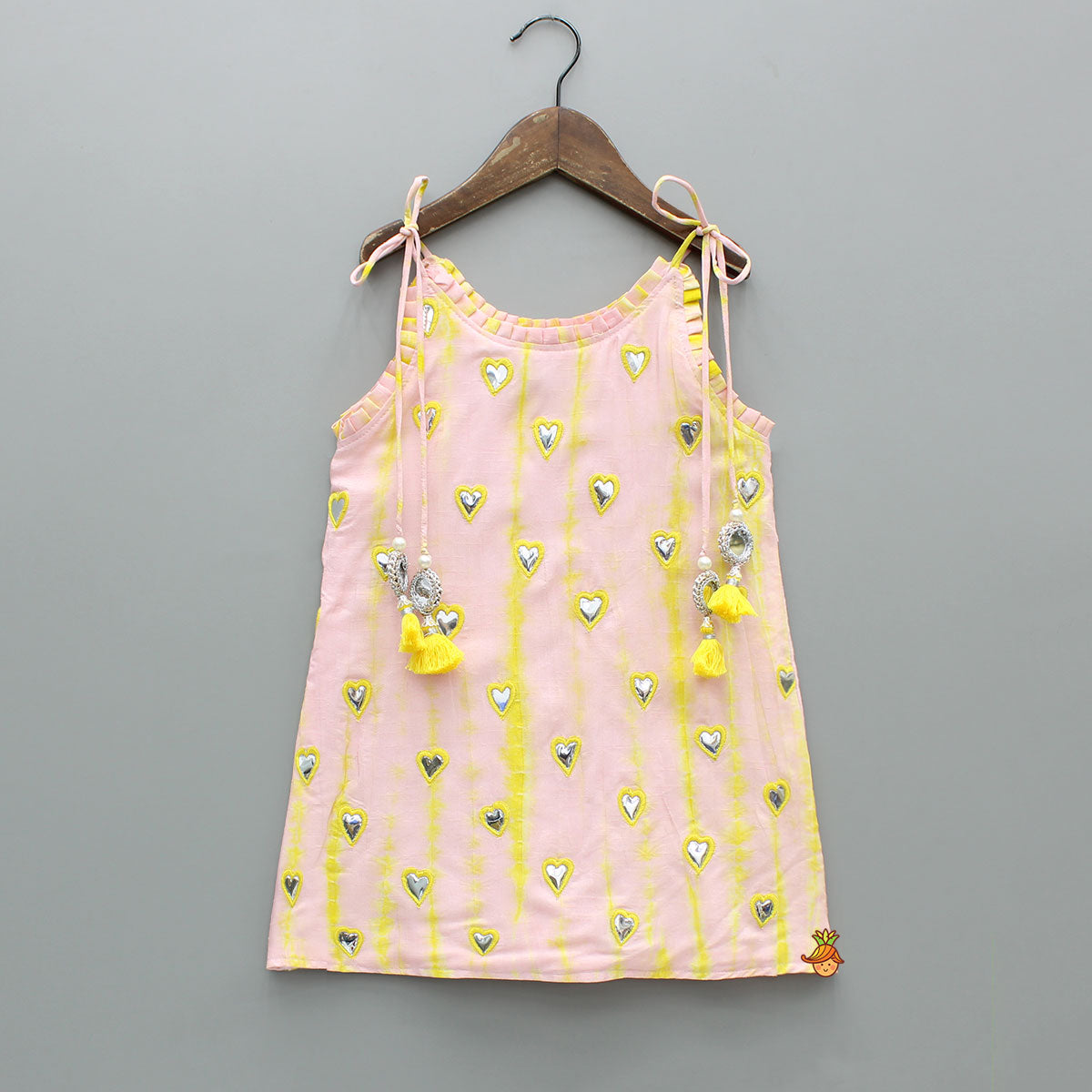 Pre Order: Pink Shibori Printed Tie Up Straps Kurti And Sharara