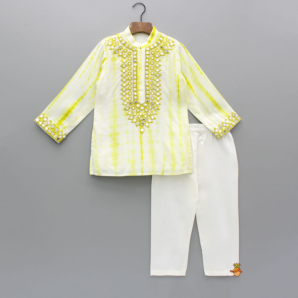 Pre Order: Shibori Printed Embroidered Kurta And Pyjama