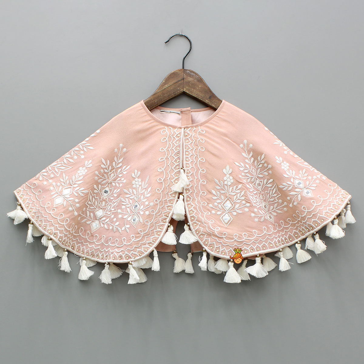 Pre Order: Peach Embroidered And Embellished Cape Attached Top With Flared Palazzo