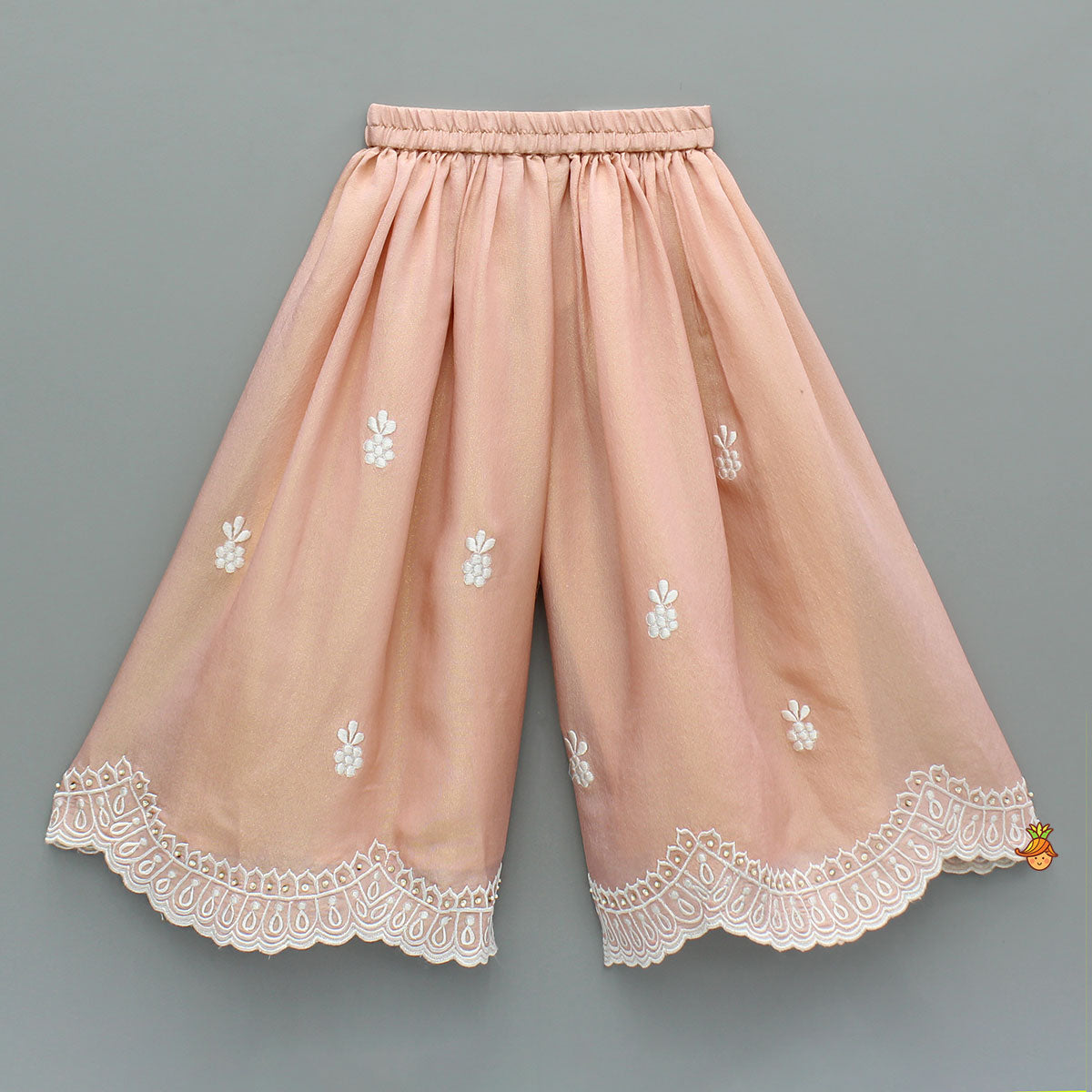 Pre Order: Peach Embroidered And Embellished Cape Attached Top With Flared Palazzo