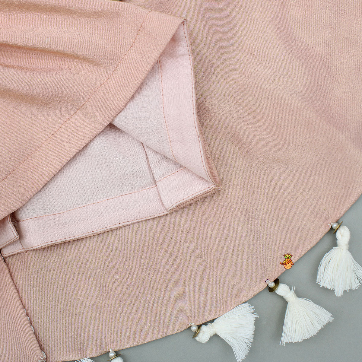 Pre Order: Peach Embroidered And Embellished Cape Attached Top With Flared Palazzo