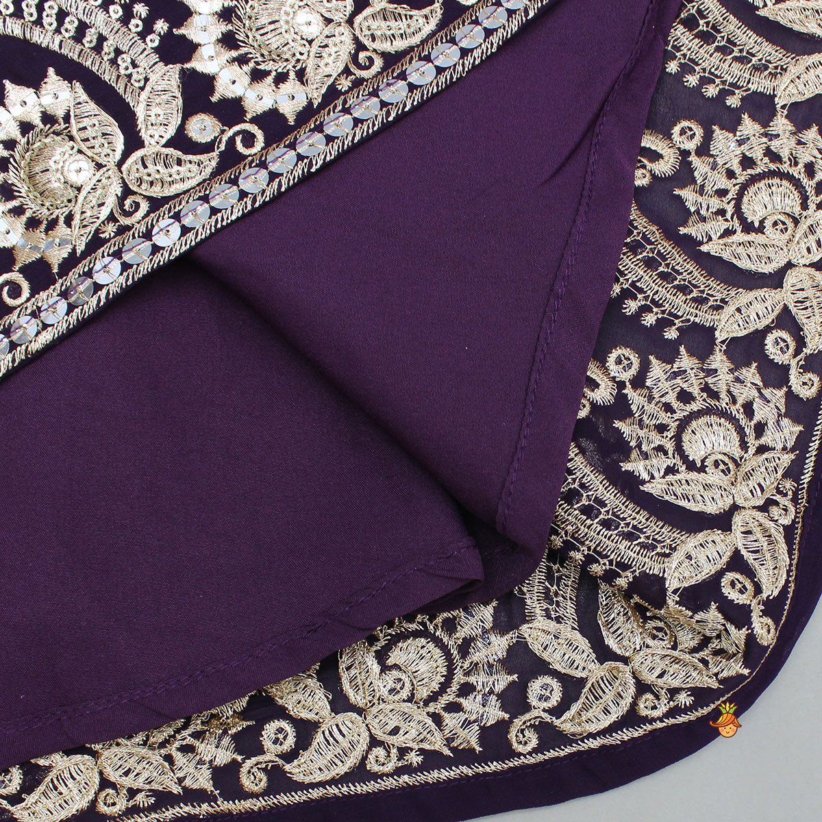 Georgette Zari-Embroidered Wine Top And Lehenga With Matching Dupatta