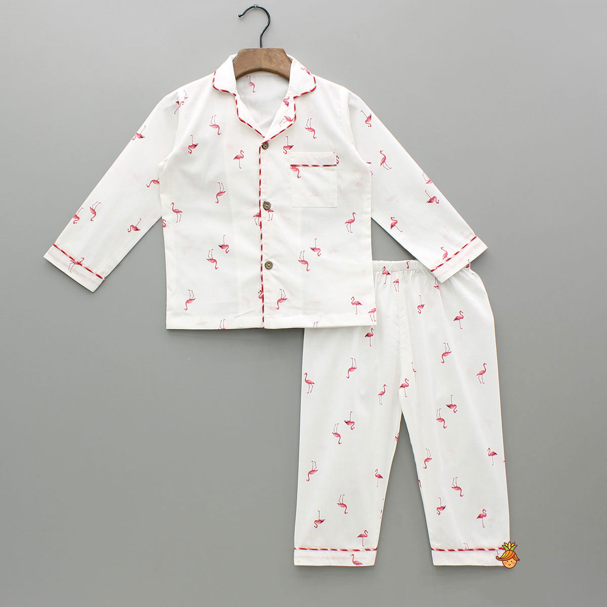 Pre Order: Flamingoes Printed Notch Collar Sleepwear