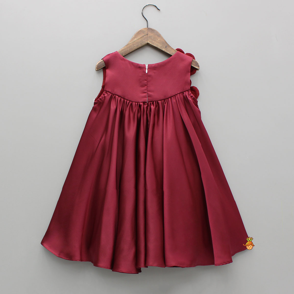 Maroon Flared Dress With Floral Embellishments