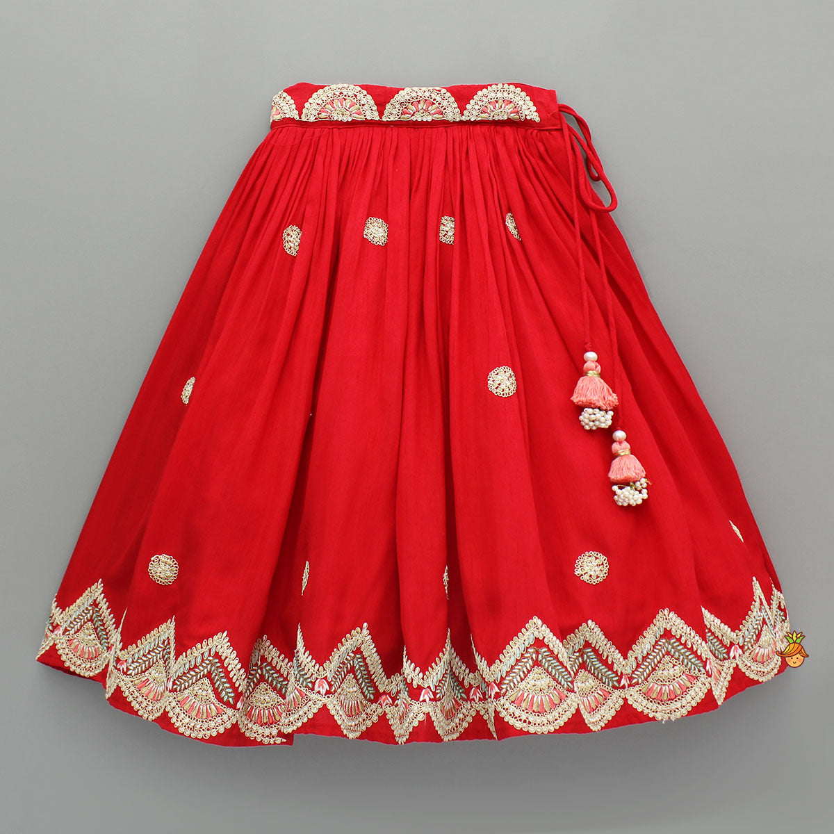 Pre Order: Multicolour Embroidered Red Lehenga